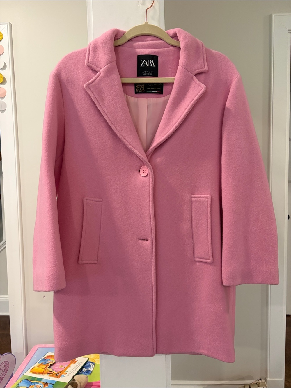 ZARA Pink Single-Breasted Pea Coat